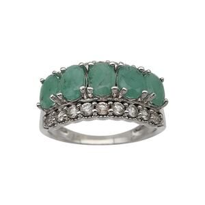 Sterling Silver Milky Emerald and Clear Topaz Ring Size 10